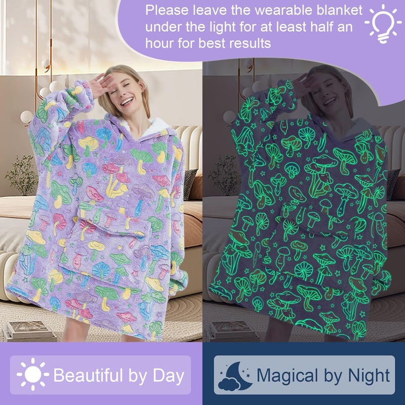 Fiosnow Glow in the Dark Mushroom Blanket Hoodies for Women and Men Adult Oversize Wearable Blanket Hoodies for Soft and Warm - Image 2