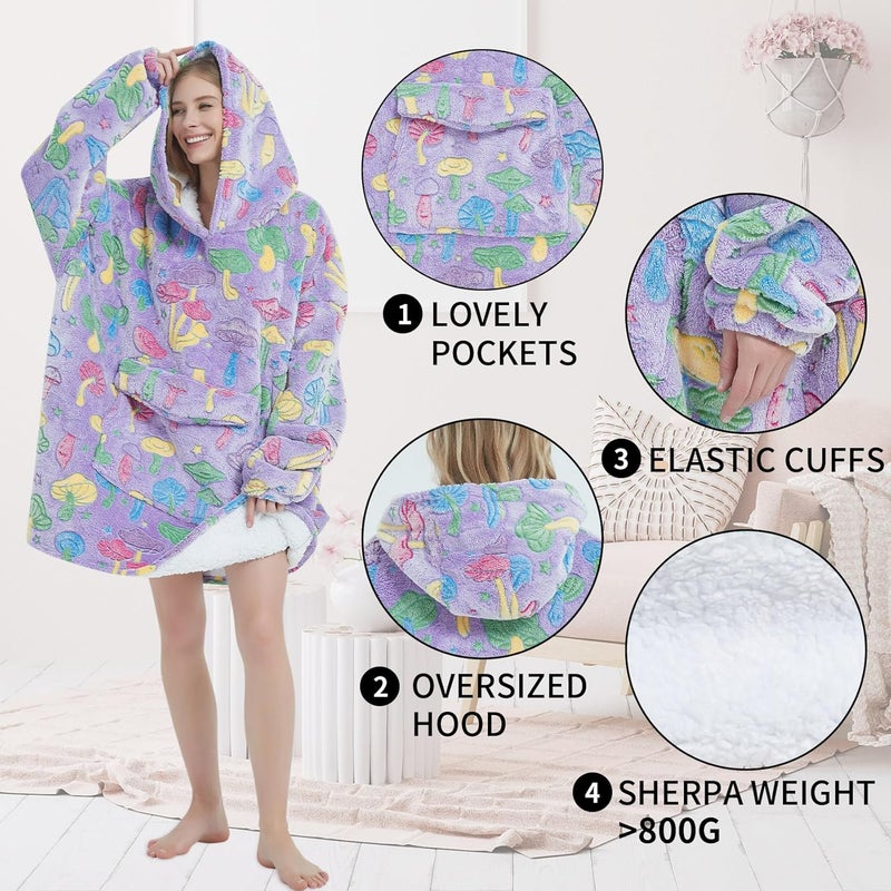 Fiosnow Glow in the Dark Mushroom Blanket Hoodies for Women and Men Adult Oversize Wearable Blanket Hoodies for Soft and Warm - Image 4