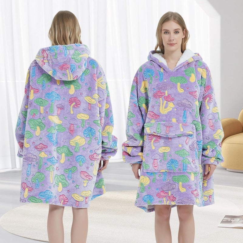 Fiosnow Glow in the Dark Mushroom Blanket Hoodies for Women and Men Adult Oversize Wearable Blanket Hoodies for Soft and Warm - Image 5
