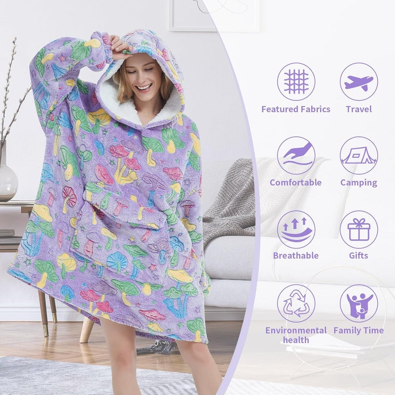 Fiosnow Glow in the Dark Mushroom Blanket Hoodies for Women and Men Adult Oversize Wearable Blanket Hoodies for Soft and Warm - Image 3