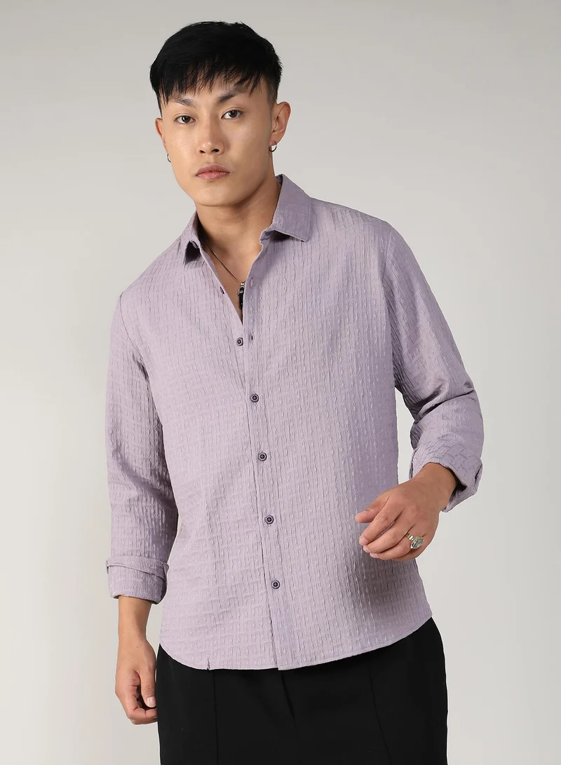 Campus Sutra Men's Lavender Textured Weave Shirt