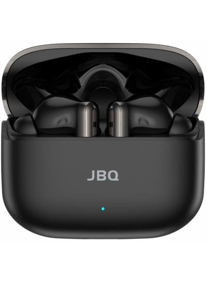 JBQ Vertex Stereo Wireless Earbuds, Black, Compact Design with Charging Case, Crystal Clear Sound,