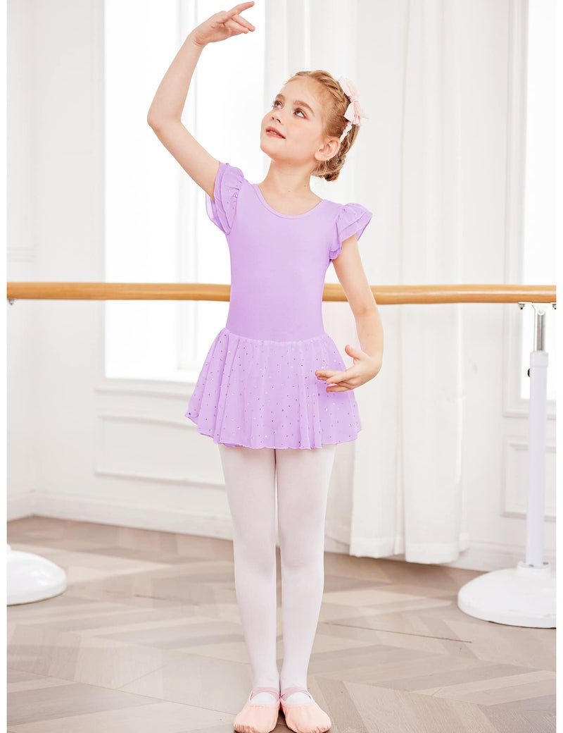 Arshiner Girls Ruffle Sleeve Ballet Dance Dress Tutu Skirted Leotard, 6-7 Years, Lilac - Image 5