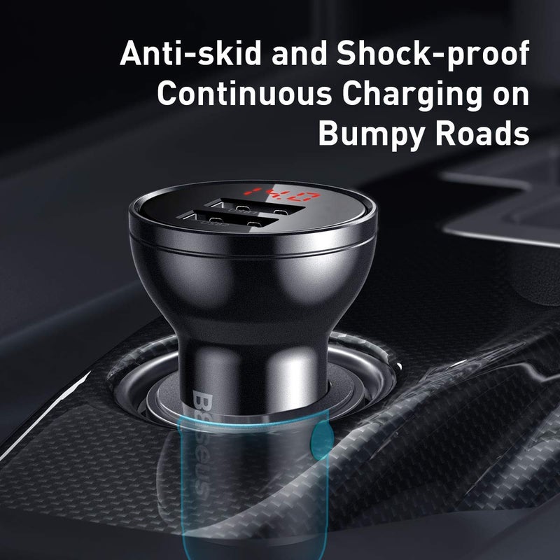 Baseus Car Charger with Cigarette Lighter Extension Slot (Combo 24W Dual USB + 3in1 Cable) - Image 2