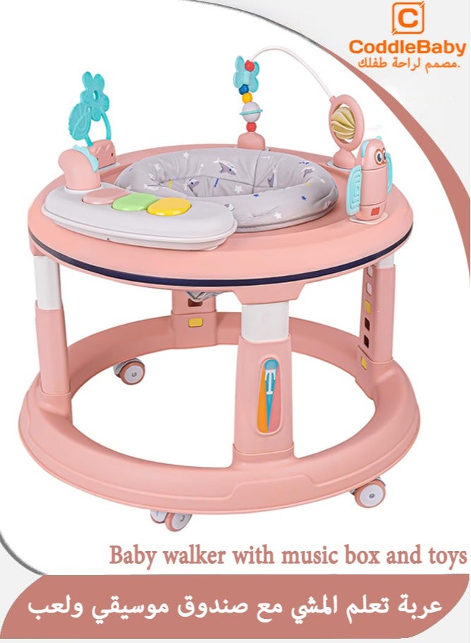 CoddleBaby Baby Walker with Activity Center - 5 in 1 Foldable Baby Walking Assistant with 360° Rotating Seat, Adjustable Height, Silent Wheels, Interactive Toy Table for Infants Toddlers - Image 1