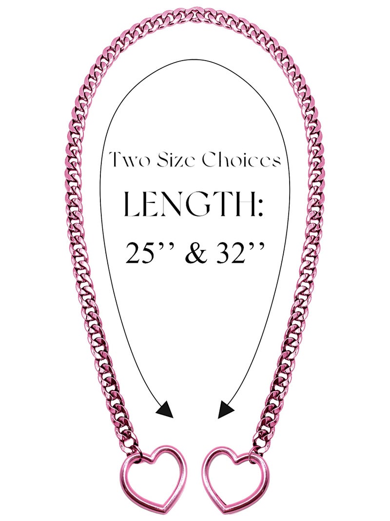 EverGlimp Womens Heart O-Ring Slip Chain Necklace, Punk Rock Stainless Steel Cuban Long Necklace Jewelry For Women, Adjustable Lariat Y-Necklace (32'', Heart-Chain, Pink) - Image 5