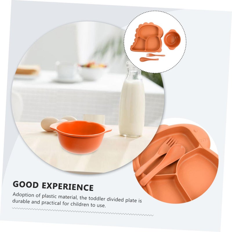 Orange Dinosaur Divided Plate with Bowl Fork Spoon Utensils for Kids - Image 5