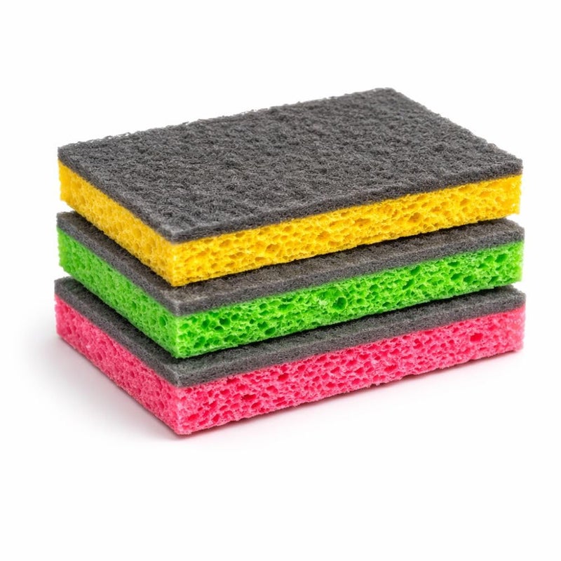Wood Pulp Cotton Scouring Pad – Heavy-Duty Kitchen Cleaning Sponge with Abrasive Scrub Layer – Multi Color Pack - Image 1