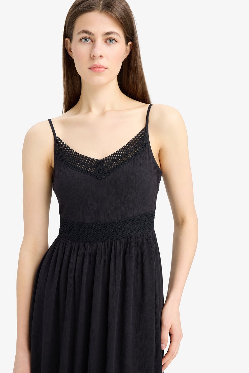 DeFacto Black Woman A Line V Neck Cotton Sleeveless Midi Dress Casual - Image 5