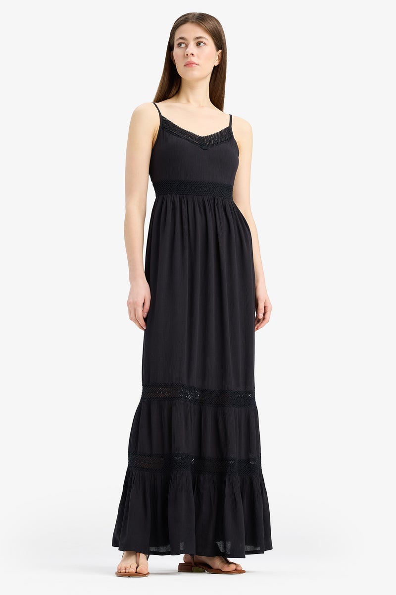 DeFacto Black Woman A Line V Neck Cotton Sleeveless Midi Dress Casual - Image 4