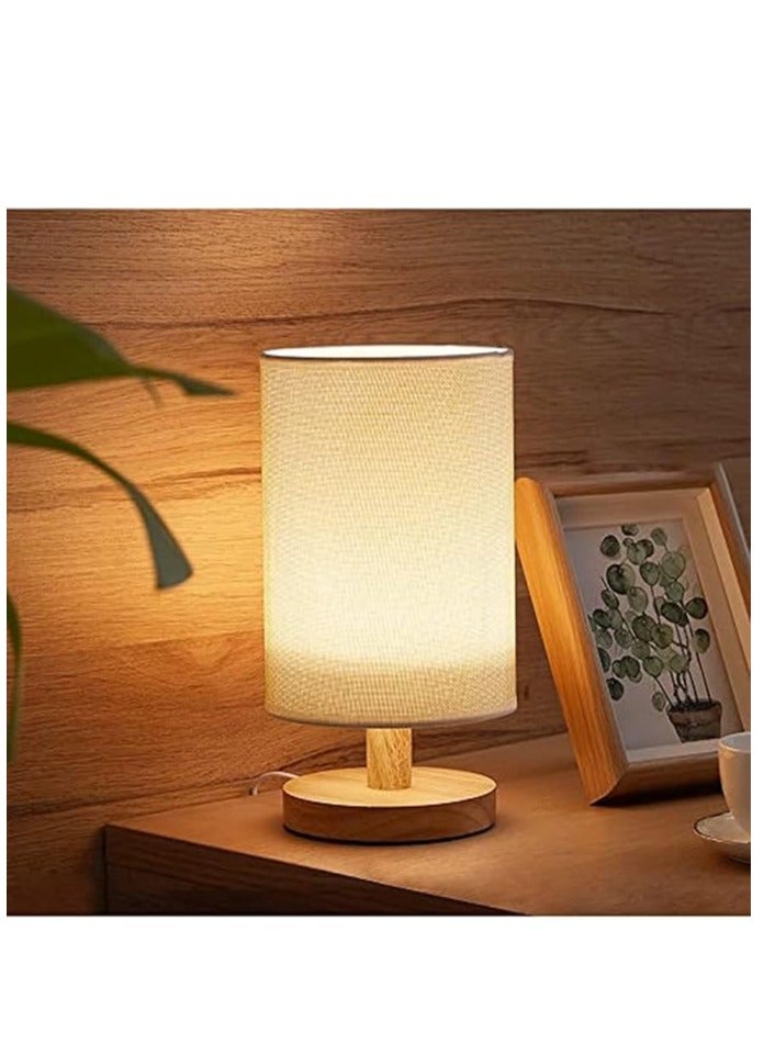 DUNISO مصباح طاولة جانبية، مصباح غرفة نوم من القماش مع ظل دائري، مصدر ضوء LED، مصباح مكتب من الجوت مع USB، مناسب لغرفة المعيشة والدراسة وغرفة النوم. - Image 1