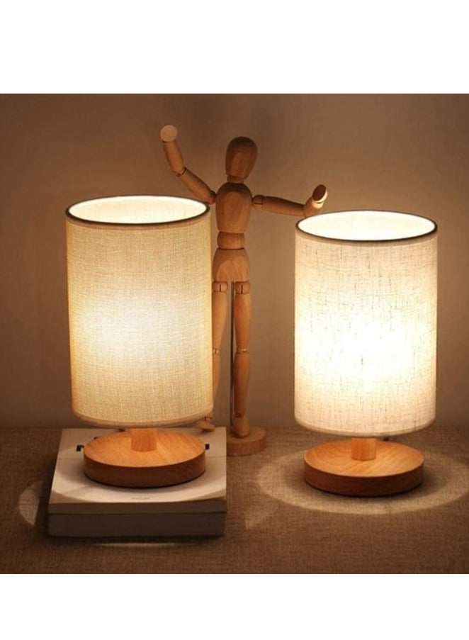 DUNISO مصباح طاولة جانبية، مصباح غرفة نوم من القماش مع ظل دائري، مصدر ضوء LED، مصباح مكتب من الجوت مع USB، مناسب لغرفة المعيشة والدراسة وغرفة النوم. - Image 4