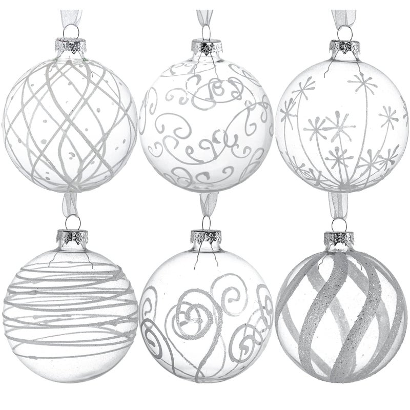 Kingrol 314 Inch Glass Ball Ornaments Set of 6 Christmas Tree Decoration Balls Fillable Ornaments for DIY Craft Projects Christmas Wedding Party Home Decor