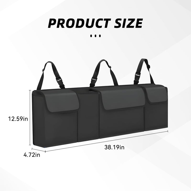 Tioollev Car Trunk Organizer, Backseat Hanging Large Storage with Adjustable Straps,Waterproof PVC Collapsible Cargo Bag, Car Interior Accessories for Auto SUV MPV (Black) - Image 2