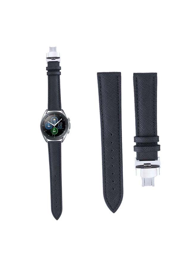 NIBEMINENT Genuine Saffiano Leather Replacement Band For Samsung Galaxy Watch3 45mm Black - Image 2