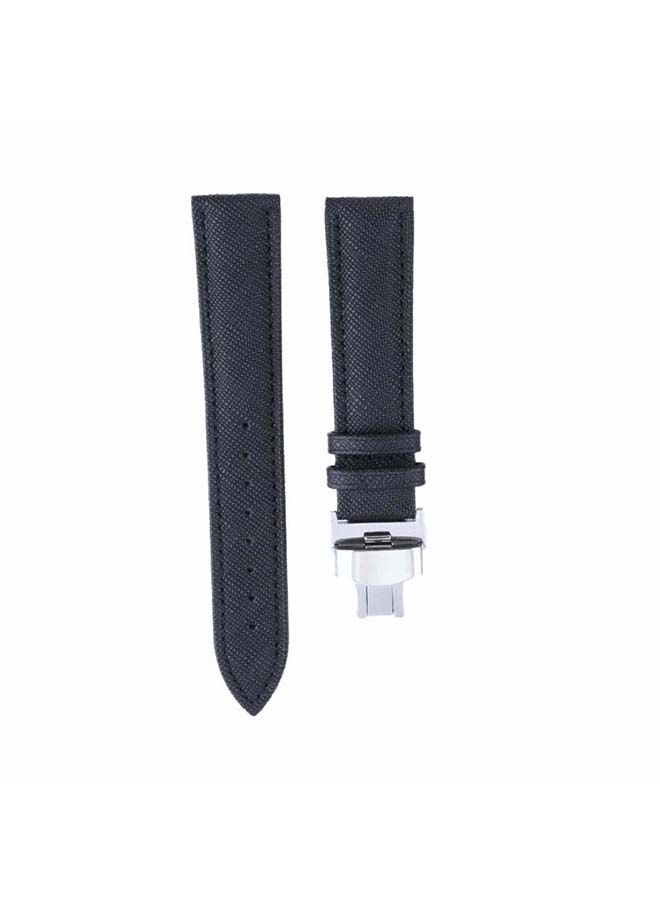 NIBEMINENT Genuine Saffiano Leather Replacement Band For Samsung Galaxy Watch3 45mm Black - Image 1