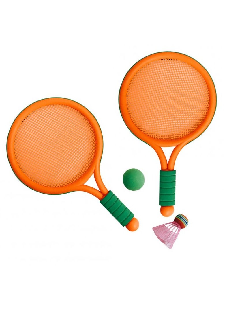 VIO Orange Blast Kids Training Racquet Set Plastic Badminton & Tennis Starter Kit with 2 Racquets Shuttle and Ball for Indoor Outdoor Fun Girls & Boys Beginner Training Exercise for Playground Beach Park  - Image 1