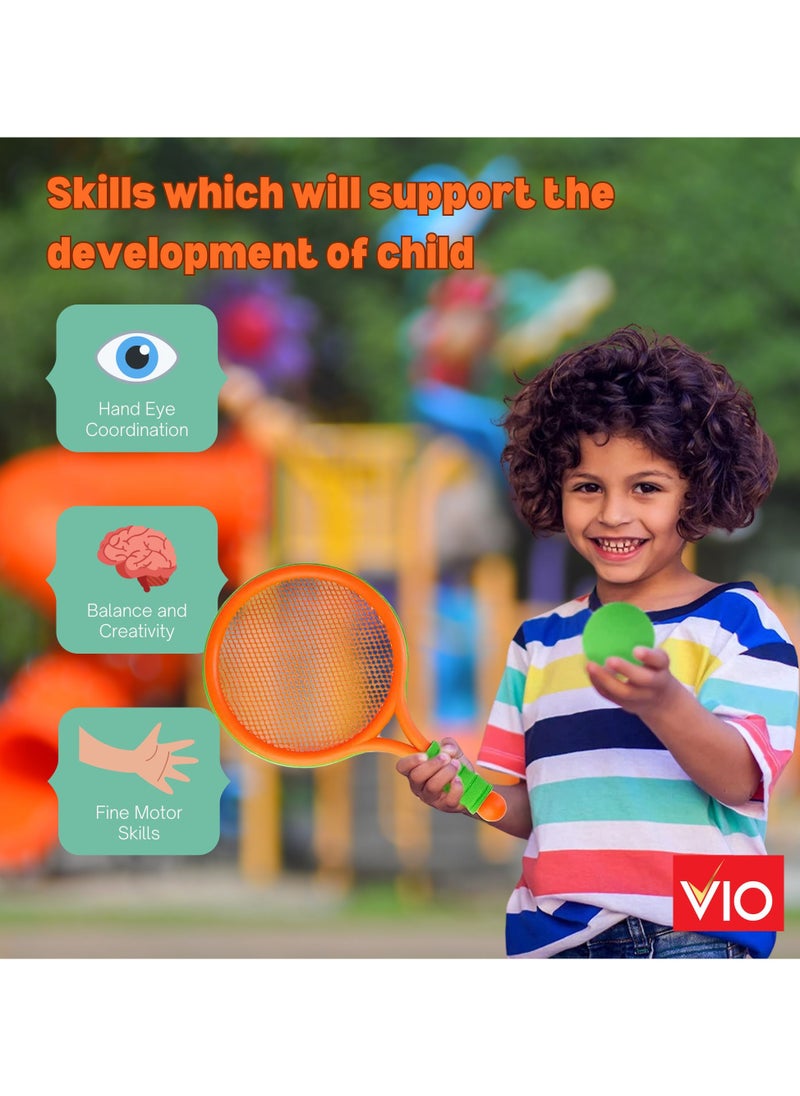 VIO Orange Blast Kids Training Racquet Set Plastic Badminton & Tennis Starter Kit with 2 Racquets Shuttle and Ball for Indoor Outdoor Fun Girls & Boys Beginner Training Exercise for Playground Beach Park  - Image 2