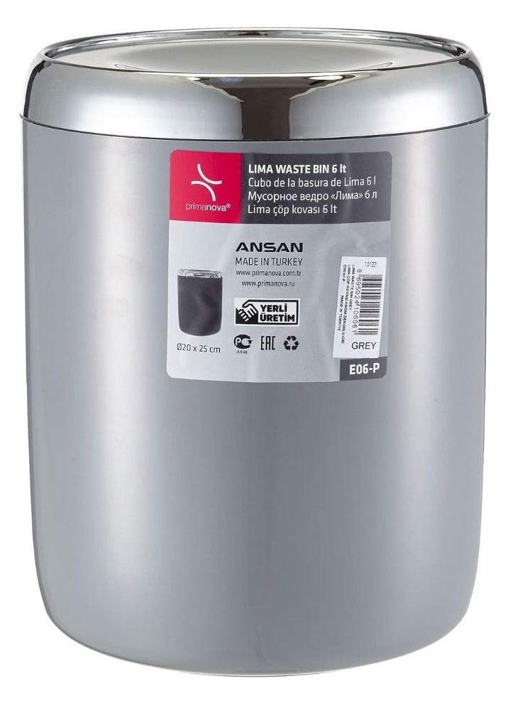 Primanova Basket Trash Can With Swing Lid Waste Bin Garbage Wastebasket Trash Can With Swing Top Lid Waste Bin For In Your Home Under Desk Office Bedroom Bathroom-6 Liter(Grey)  - Image 1
