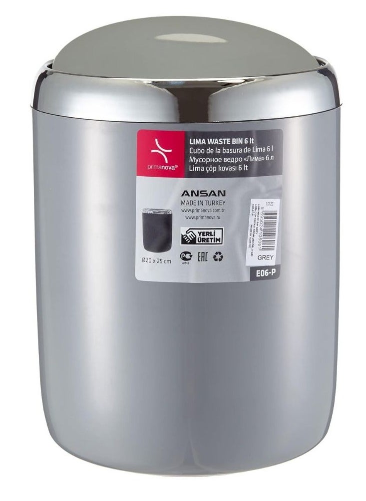 Primanova Basket Trash Can With Swing Lid Waste Bin Garbage Wastebasket Trash Can With Swing Top Lid Waste Bin For In Your Home Under Desk Office Bedroom Bathroom-6 Liter(Grey)  - Image 2