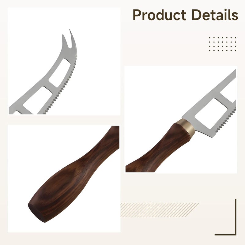 Rosewood Handle Cheese Knife, 420 Stainless Steel, Serrated Blade, Dual-Prong Tip, 7 in / 17.9 Cm for Slicing and Serving Cheese, Kitchen Utensil, Restaurant Ready - Image 4