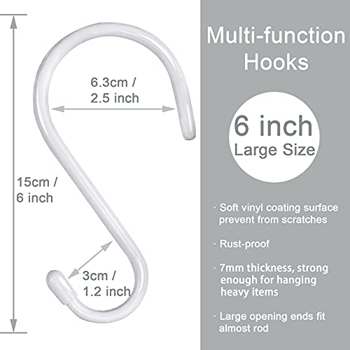 HiGift 6 Inch White S Hooks, Large Vinyl Coated S Hooks Heavy Duty Non Slip Metal Closet Rod Hooks for Hanging Plants Outdoor Lights Jeans Clothes Bags Pot Pan Cups Tools - 4 Pack - Image 2