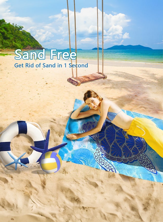 شبيلي منشفة شاطئية كبيرة الحجم من الألياف الدقيقة مقاومة للرمل وسريعة الجفاف للسفر، منشفة مسبح خفيفة للغاية بتصميم مدمج يلف بحجم صغير، فائقة الامتصاص بطباعة سلحفاة للبالغين والأطفال - Image 2