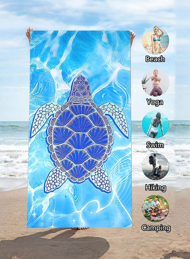 شبيلي منشفة شاطئية كبيرة الحجم من الألياف الدقيقة مقاومة للرمل وسريعة الجفاف للسفر، منشفة مسبح خفيفة للغاية بتصميم مدمج يلف بحجم صغير، فائقة الامتصاص بطباعة سلحفاة للبالغين والأطفال - Image 3