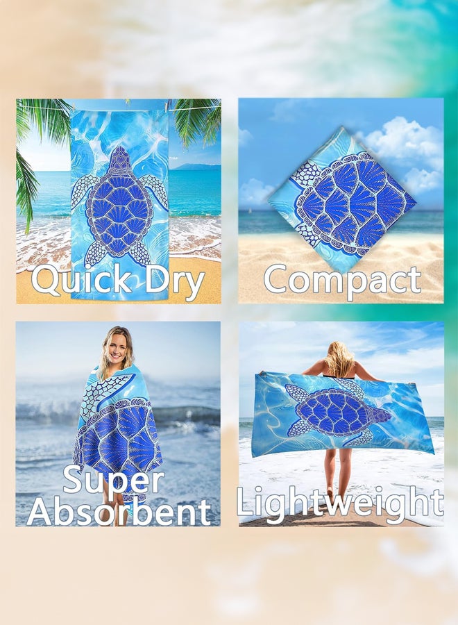 شبيلي منشفة شاطئية كبيرة الحجم من الألياف الدقيقة مقاومة للرمل وسريعة الجفاف للسفر، منشفة مسبح خفيفة للغاية بتصميم مدمج يلف بحجم صغير، فائقة الامتصاص بطباعة سلحفاة للبالغين والأطفال - Image 4