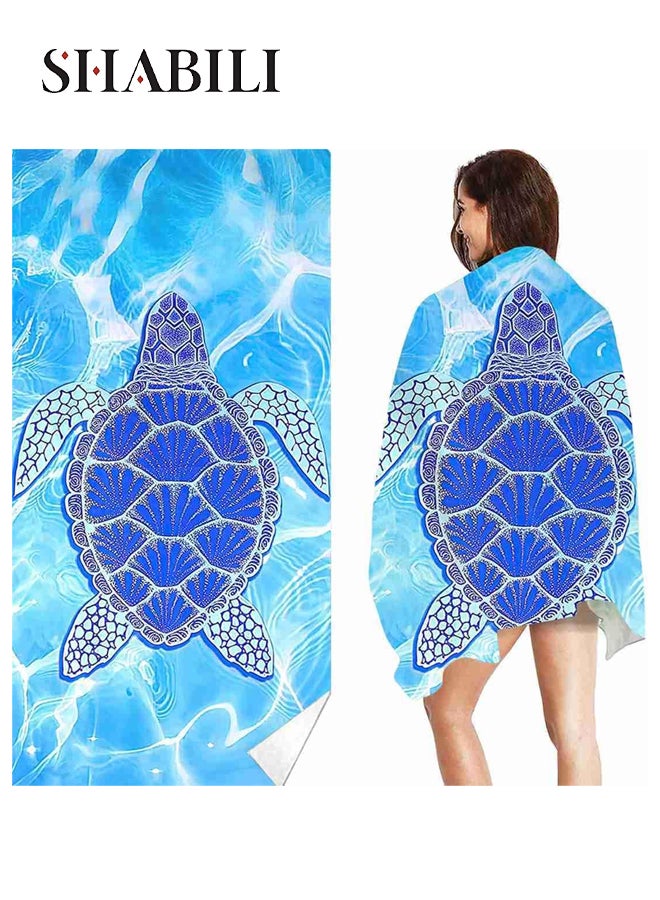 شبيلي منشفة شاطئية كبيرة الحجم من الألياف الدقيقة مقاومة للرمل وسريعة الجفاف للسفر، منشفة مسبح خفيفة للغاية بتصميم مدمج يلف بحجم صغير، فائقة الامتصاص بطباعة سلحفاة للبالغين والأطفال - Image 1