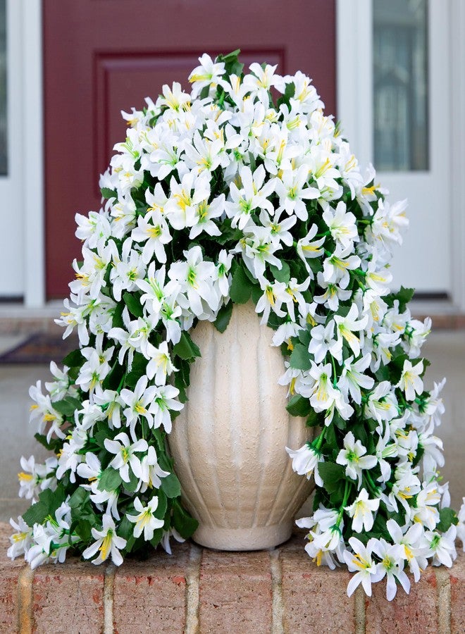Ivydale أزهار إيفيديل الاصطناعية المعلقة للاستخدام الخارجي، قطعتان من النباتات الاصطناعية لتزيين الحدائق، أزهار حريرية صناعية واقعية مقاومة للأشعة فوق البنفسجية لتزيين جدران المنزل والفناء والشرفة والداخل (أبيض) - Image 3