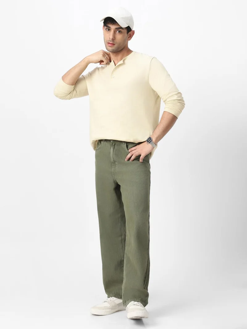 Urbano Fashion  Urbano Fashion Men's Cloud Cream Solid Henley Neck Slim Fit Full Sleeve Cotton T-Shirt  | Best Price UAE