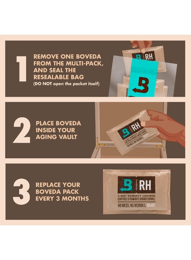 Boveda 72% Two-Way Humidity Control Packs For Wood Humidifier Boxes – Size 60 – 4 Pack – Moisture Absorbers – Humidifier Packs – Hydration Packets in Resealable Bag - Image 3
