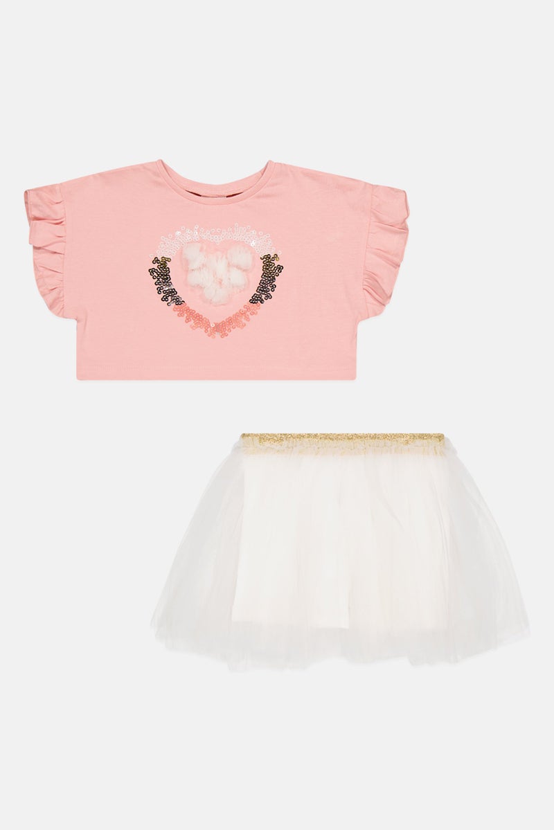 MISS Toddlers Girl 2 Pieces Textured Top And Tutu Skirt Set, Multicolor - Image 3