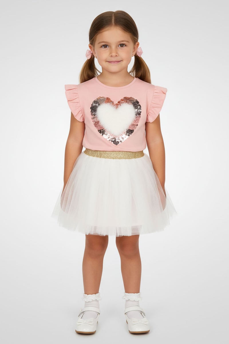 MISS Toddlers Girl 2 Pieces Textured Top And Tutu Skirt Set, Multicolor - Image 1