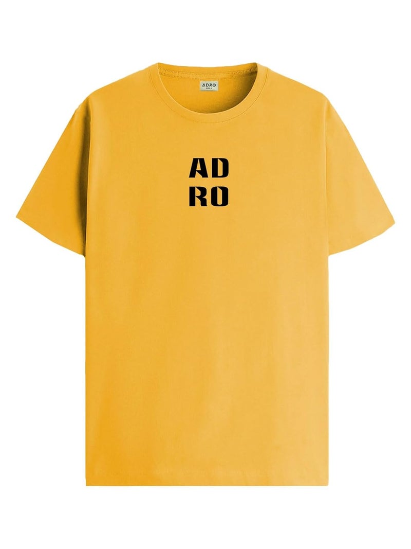 ADRO Men's Regular Fit Mustard T-Shirt with Minimal Text Design - Image 1
