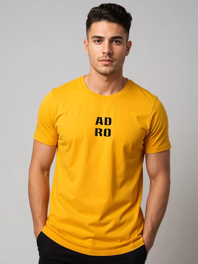 ADRO Men's Regular Fit Mustard T-Shirt with Minimal Text Design - Image 2