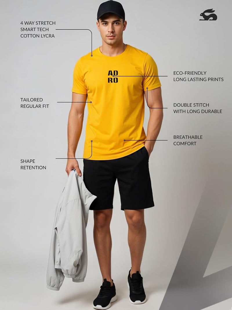 ADRO Men's Regular Fit Mustard T-Shirt with Minimal Text Design - Image 3