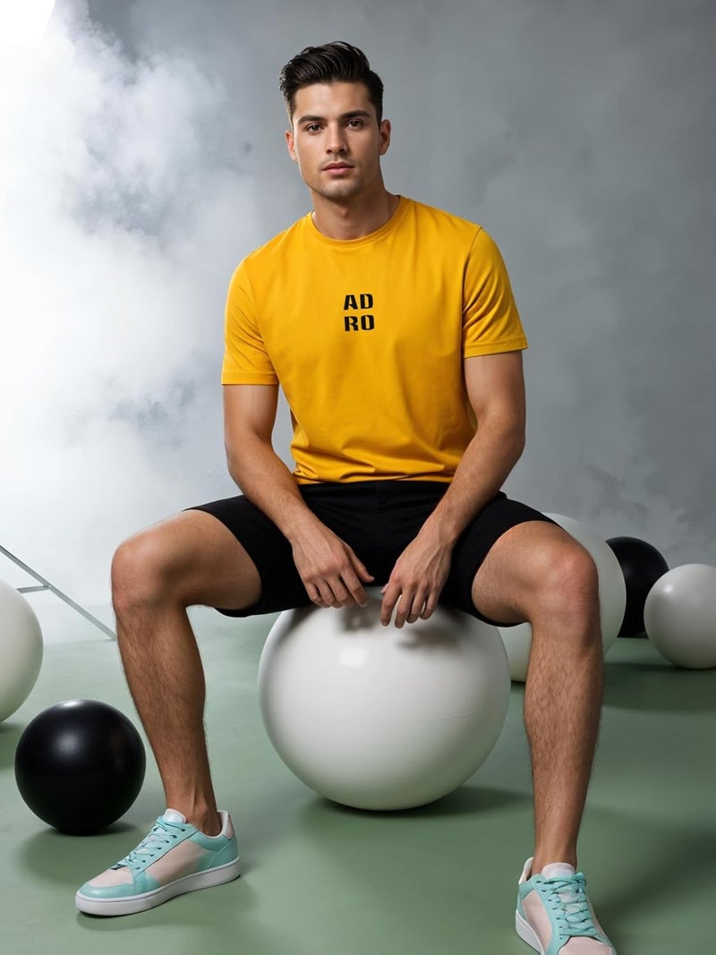 ADRO Men's Regular Fit Mustard T-Shirt with Minimal Text Design - Image 5