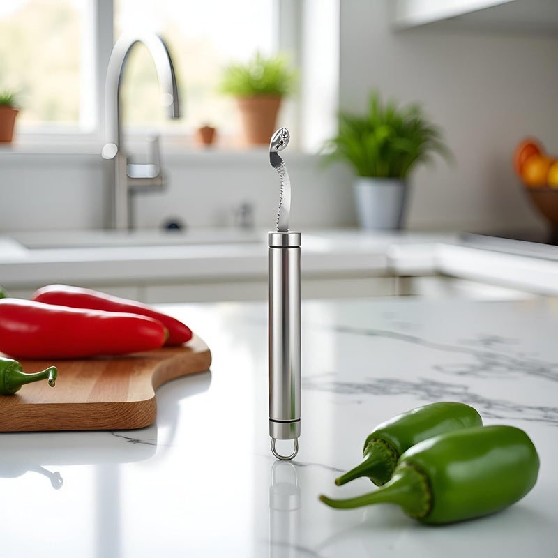 Tnyvm 2Pcs Stainless Steels Pepper Seed Corer Remover, Stainless Steel Jalapeno Tool, Chili Corer Remover with Serrated Slice and Handle Kitchen Tools, Fruit and Vegetable Corers - Image 3