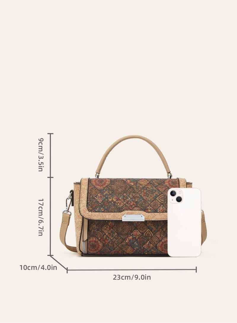 Ladies Printed Square Handbag, Retro National Style Shoulder Crossbody Bag - Image 4