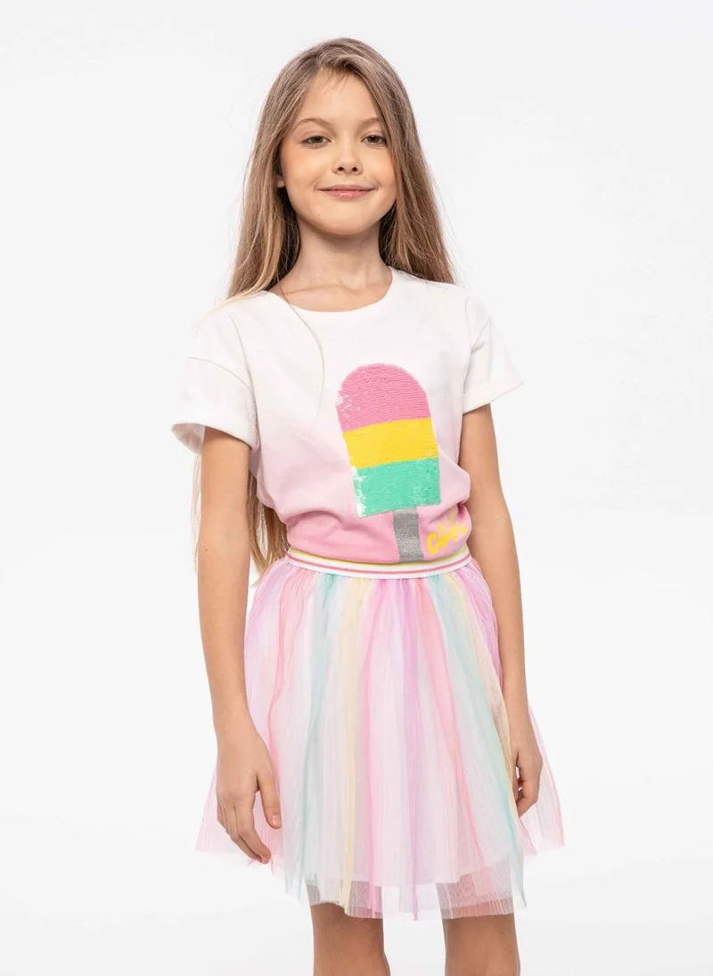MINOTI Girls dip dye t-shirt with sequins pink