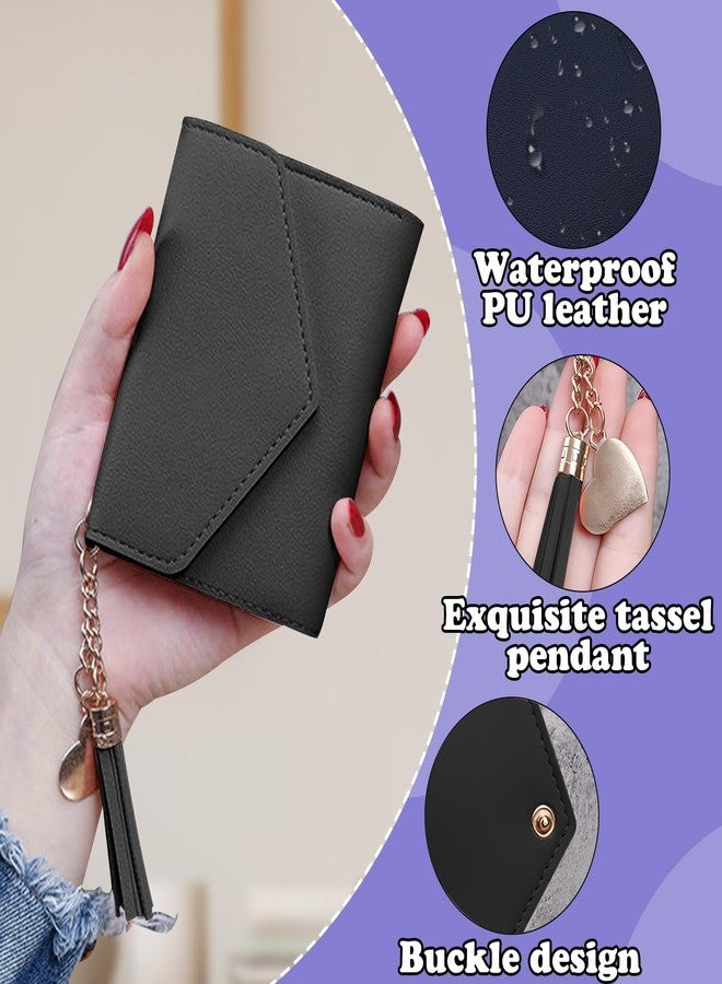 AfitLulu Women’s Wallet, PU Tri-fold Wallet for Women with Heart Pendant and Tassel, 6 Card Slots, 1 ID Window, 1 Cash Compartment, Slim Card Wallet for Girls and Women(Black) - Image 3