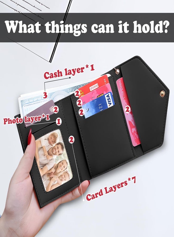 AfitLulu Women’s Wallet, PU Tri-fold Wallet for Women with Heart Pendant and Tassel, 6 Card Slots, 1 ID Window, 1 Cash Compartment, Slim Card Wallet for Girls and Women(Black) - Image 4