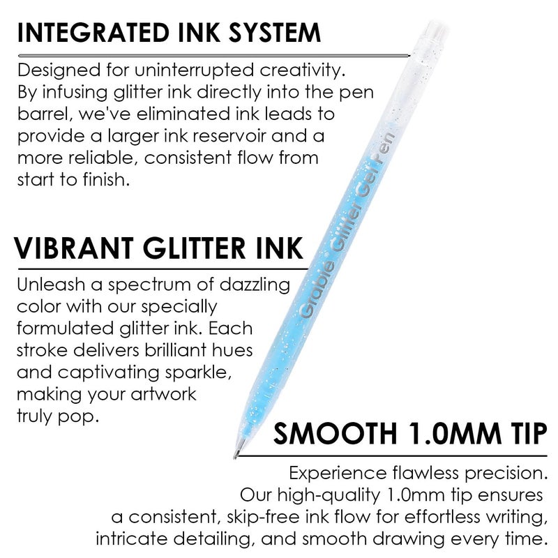 Grabie 42 Capped Glitter Gel Pen Set, 18 Iridescent&24 Essential Color Pens, Smooth Rollerball Tip, Metallic Sparkly Gel Pens for Coloring, Set of 42 Gel Pens Colored - Image 2