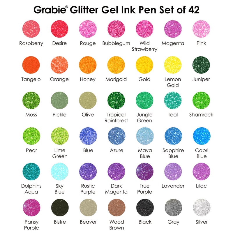 Grabie 42 Capped Glitter Gel Pen Set, 18 Iridescent&24 Essential Color Pens, Smooth Rollerball Tip, Metallic Sparkly Gel Pens for Coloring, Set of 42 Gel Pens Colored - Image 4