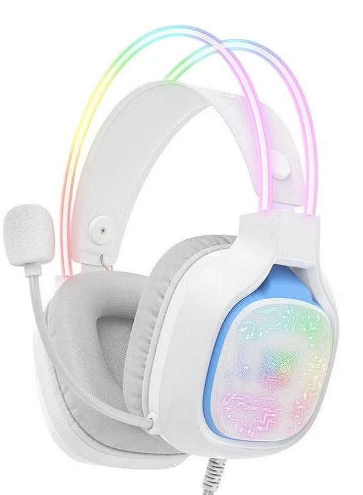 ELTRAZONE X22 USB + 3.5mm Cool RGB Dynamic Light Wired Gaming Headset with Mic – Immersive Stereo Sound, Noise-Canceling Microphone, Comfortable Over-Ear Cushions, Adjustable Headband – Ideal for PC, PS4, Xbox, Mobile Gaming – White - Image 2