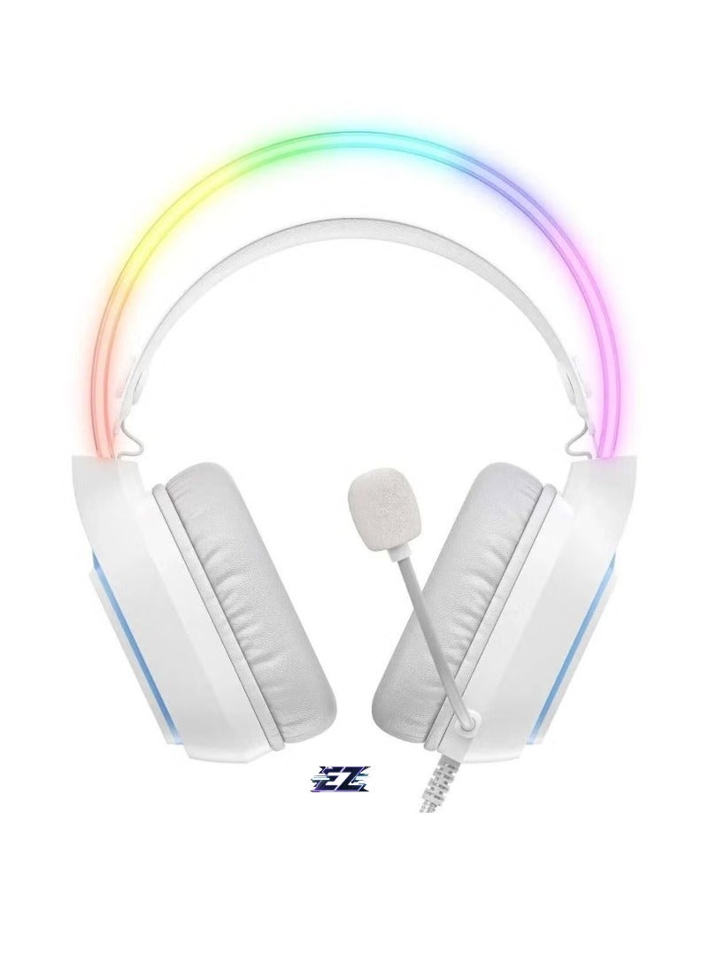 ELTRAZONE X22 USB + 3.5mm Cool RGB Dynamic Light Wired Gaming Headset with Mic – Immersive Stereo Sound, Noise-Canceling Microphone, Comfortable Over-Ear Cushions, Adjustable Headband – Ideal for PC, PS4, Xbox, Mobile Gaming – White - Image 1
