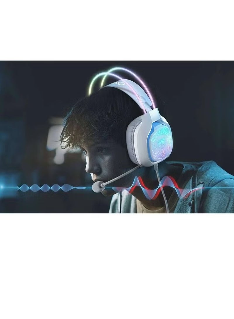 ELTRAZONE X22 USB + 3.5mm Cool RGB Dynamic Light Wired Gaming Headset with Mic – Immersive Stereo Sound, Noise-Canceling Microphone, Comfortable Over-Ear Cushions, Adjustable Headband – Ideal for PC, PS4, Xbox, Mobile Gaming – White - Image 4