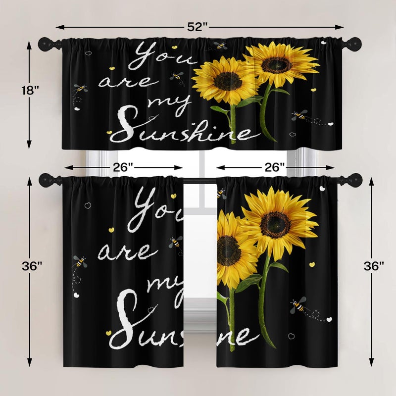 Tayney Sunflower Kitchen Curtains Summer Bees Window Curtains Valance And Tier Set 36 Inch  Watercolor Sunshine Rod Pocket Short Tier Curtain For Kitchen  Black Background Small Kitchen Decor - Image 4